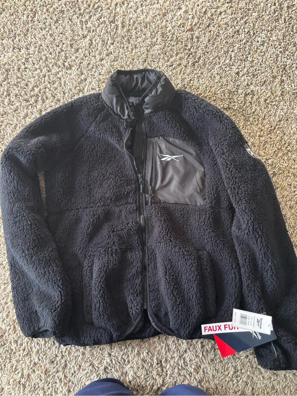 Reebok Youth Large 14/16 Black Sherpa Fleece Jacket NWT Faux Fur Full Zip